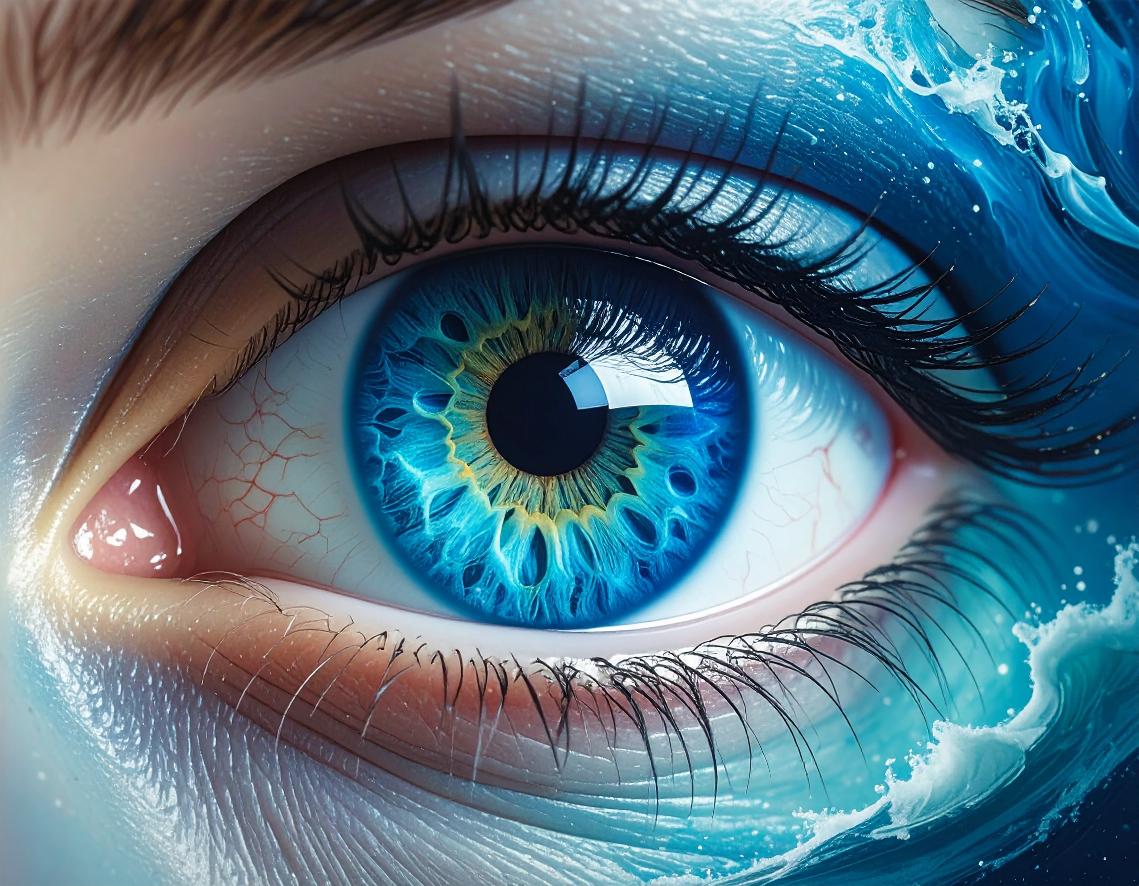 A stunning close-up of a vibrant blue eye.
